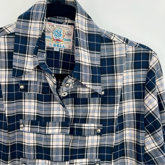 Fine Garment Bell Western Plaid Gingham Button Up shirt long sleeve Blue size 8 - Picture 2 of 8